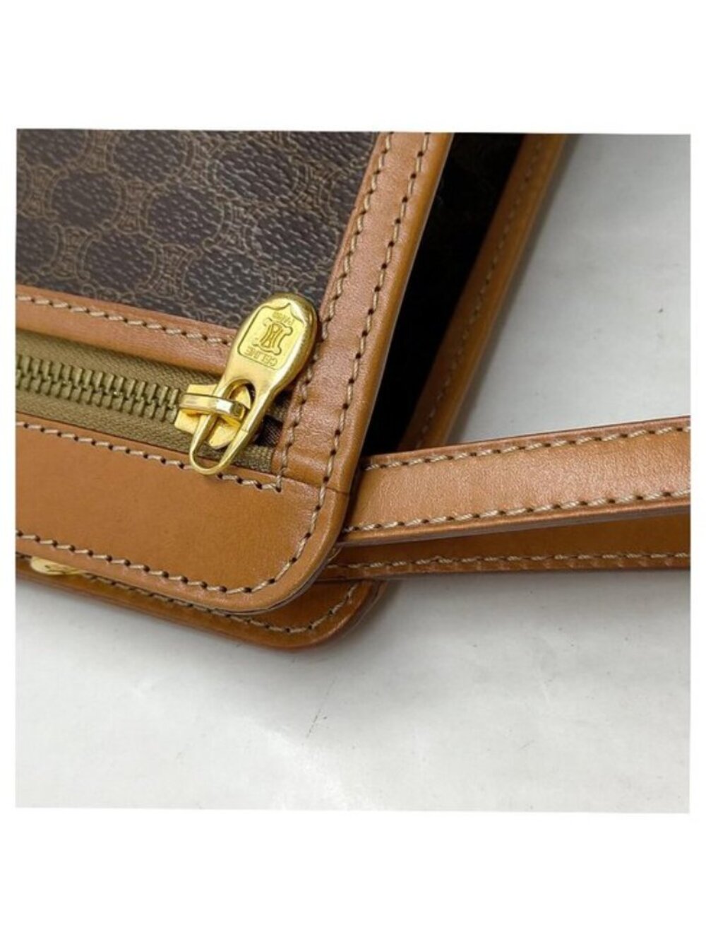 Authentic Celine Macadam Clutch Brown PVC Leather Wristlet Vintage Logo Pouch - Picture 9 of 16